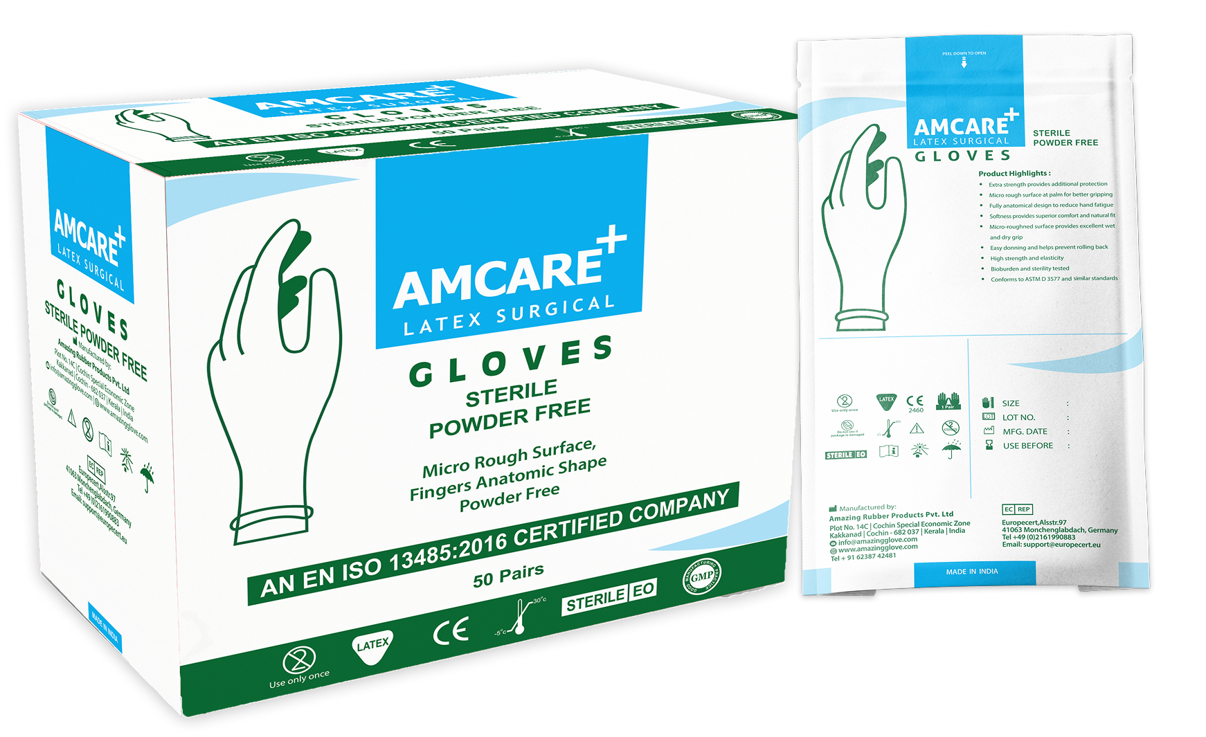 Amcare+ Latex Surgical Sterile Powder-Free Gloves