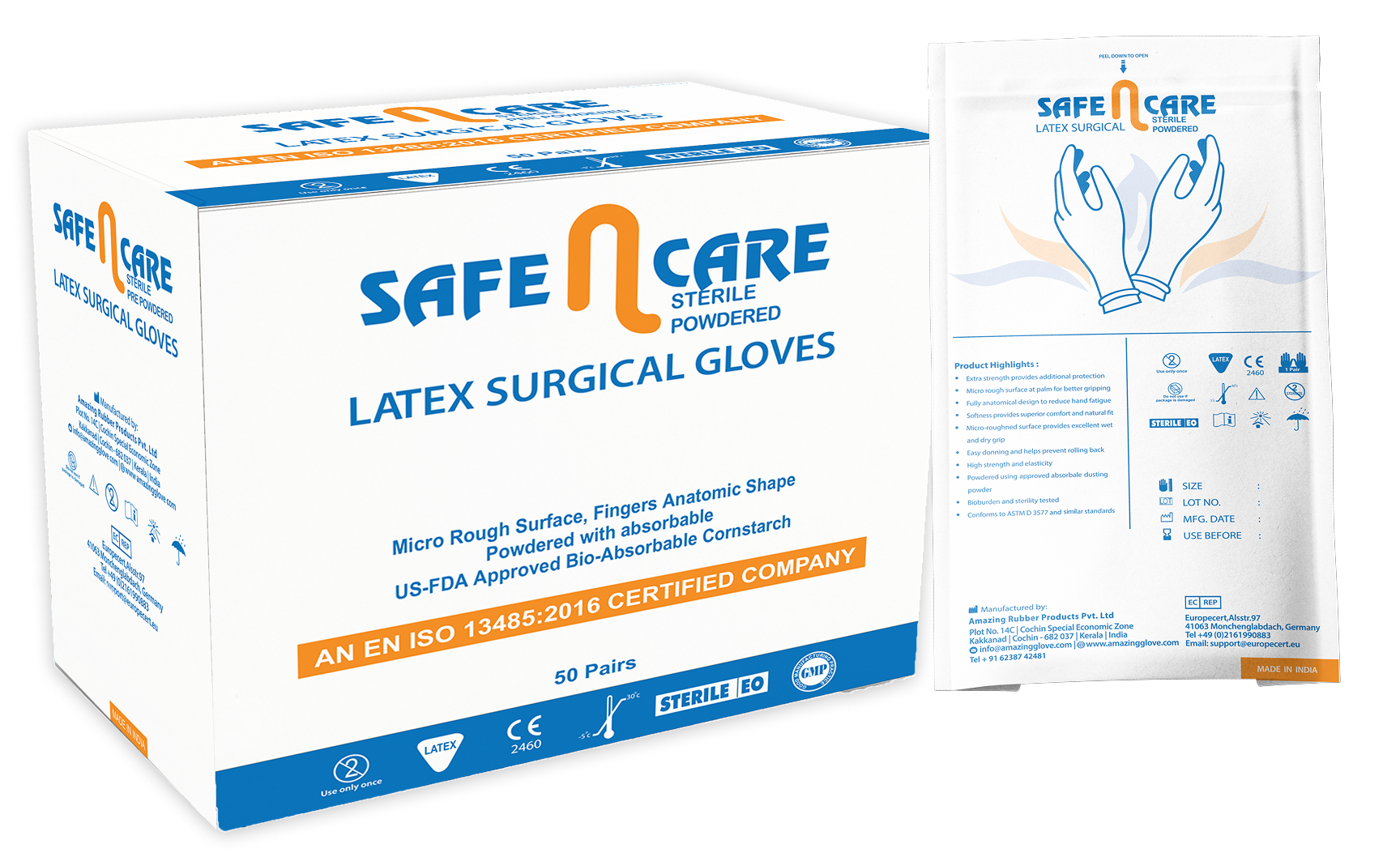 Safe N Care Latex Surgical Sterile Powdered Gloves